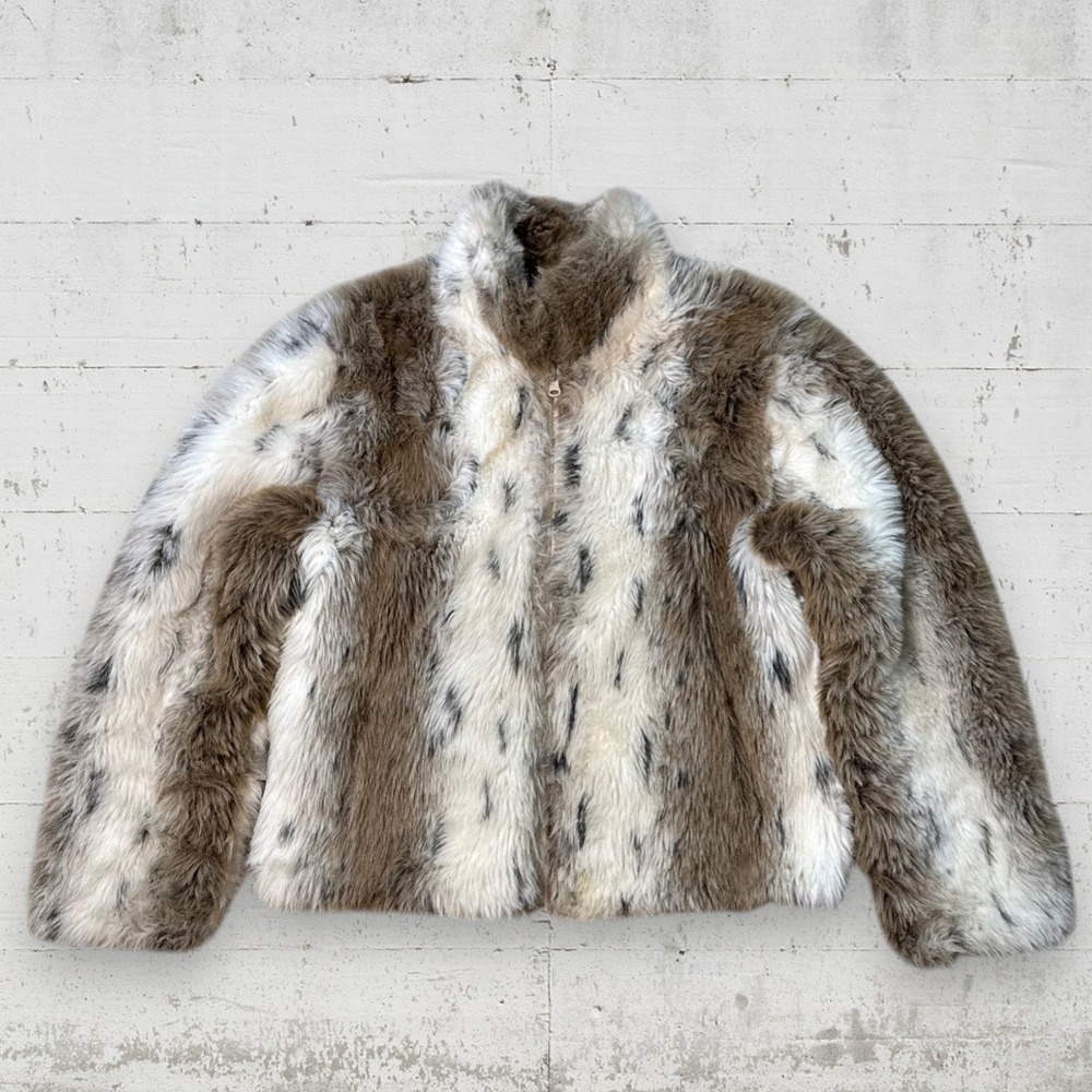 Vintage Faux Fur Full Zip Short Jacket Glam Rave Furry Chubby Sz XS Mob Wife 579